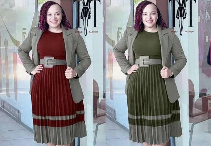 DLB- 2 PIECE DRESS PLEATED WITH CARDIGAN - Image 2