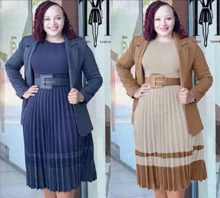 DLB- 2 PIECE DRESS PLEATED WITH CARDIGAN