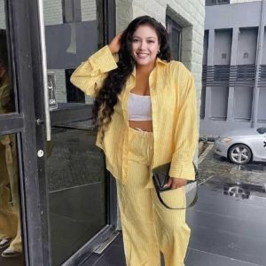 DLB-ELEGANT TWO-PIECES STRIPED SHIRT FALL CLOTHES FOR WOMEN