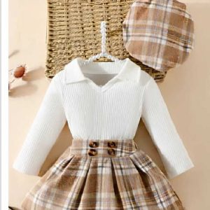 DLB-GIRLS 3 PIECE LONG SLEEVE TOP AND SCOTCH SKIRT AND A BARET